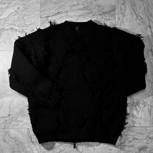 "CHAOS FRACTURE" Deconstructed Raw-Edge Fringe Knit Sweater