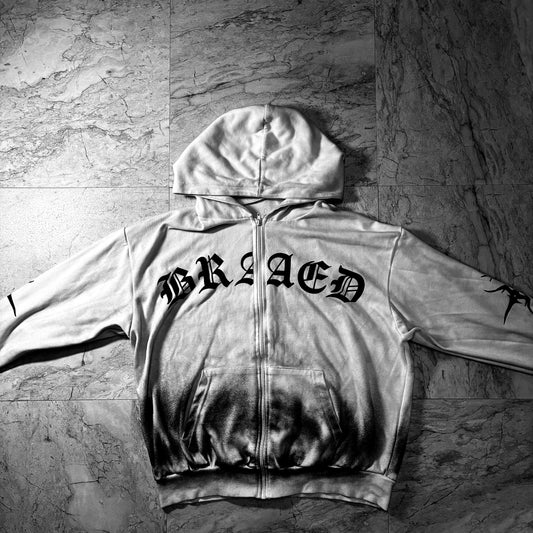 "BREACHED VOID" Gothic-Graphic Spray Fade Zip Hoodie