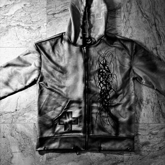 "ART-GRUNGE" Industrial Cross Zip-Up Hoodie