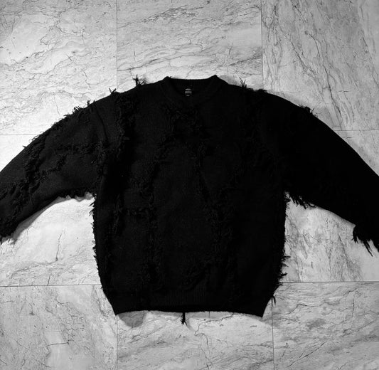 "CHAOS FRACTURE" Deconstructed Raw-Edge Fringe Knit Sweater