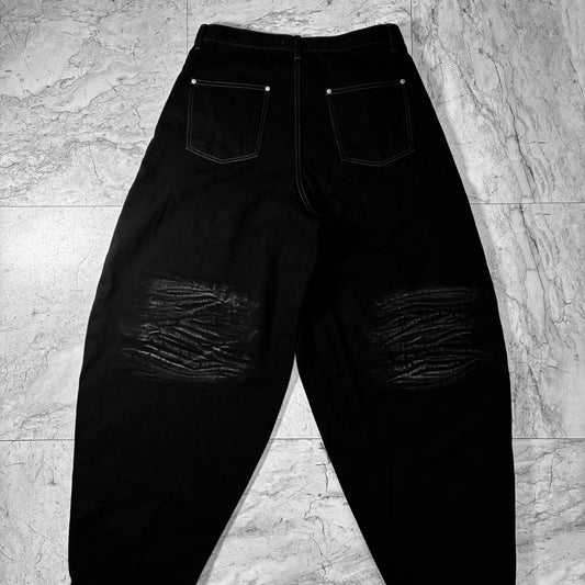 "ECLIPSE" 3D-Texture Scratched Balloon Denim Pants
