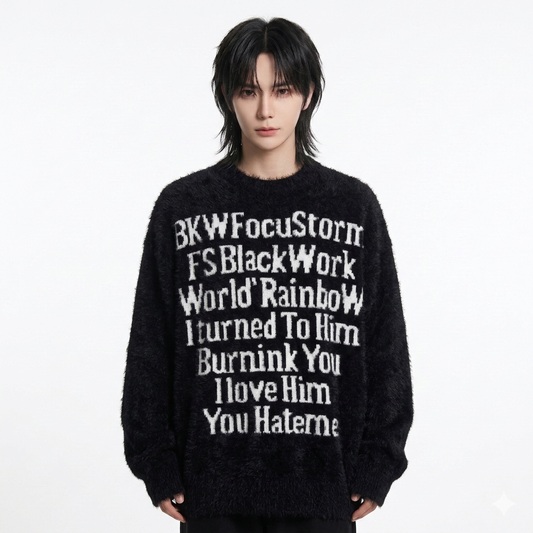 "NOCTURNAL VERSE" Shaggy Graphic Knit